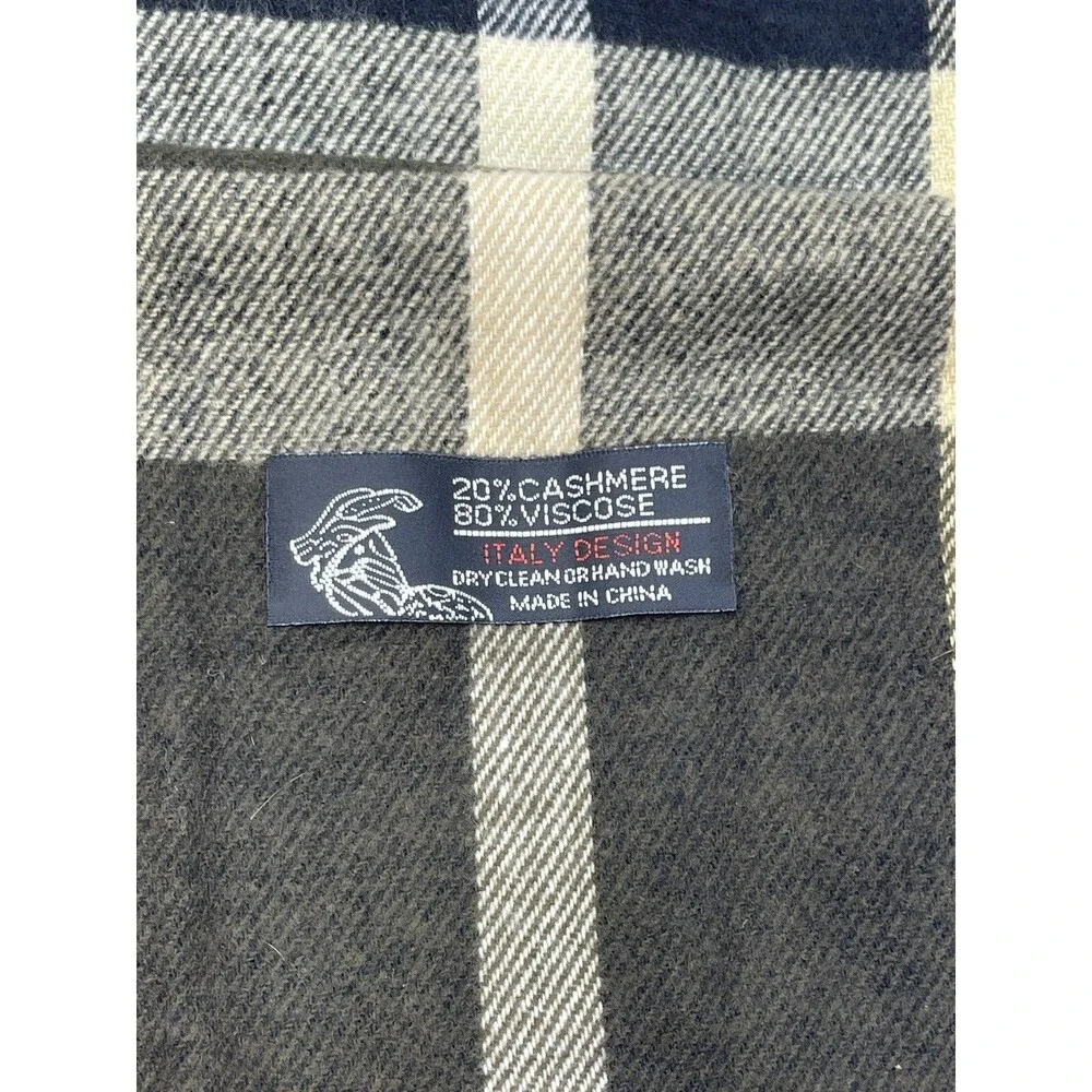 Italy Design Soft Cashmere Viscose Blend Plaid Fringed Scarf Brown Black Beige